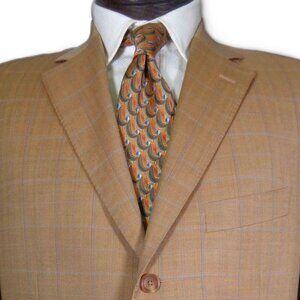 Pal Zileri Tan Herringbone w Blue Overcheck Wool Made in Italy Sportcoat Size 44